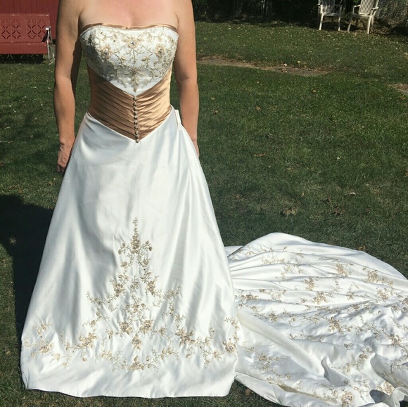 Emerald Dresses & Skirts - Wedding Dress in White Princess’s Royal Bronze Size 10 by Emerald Bridal